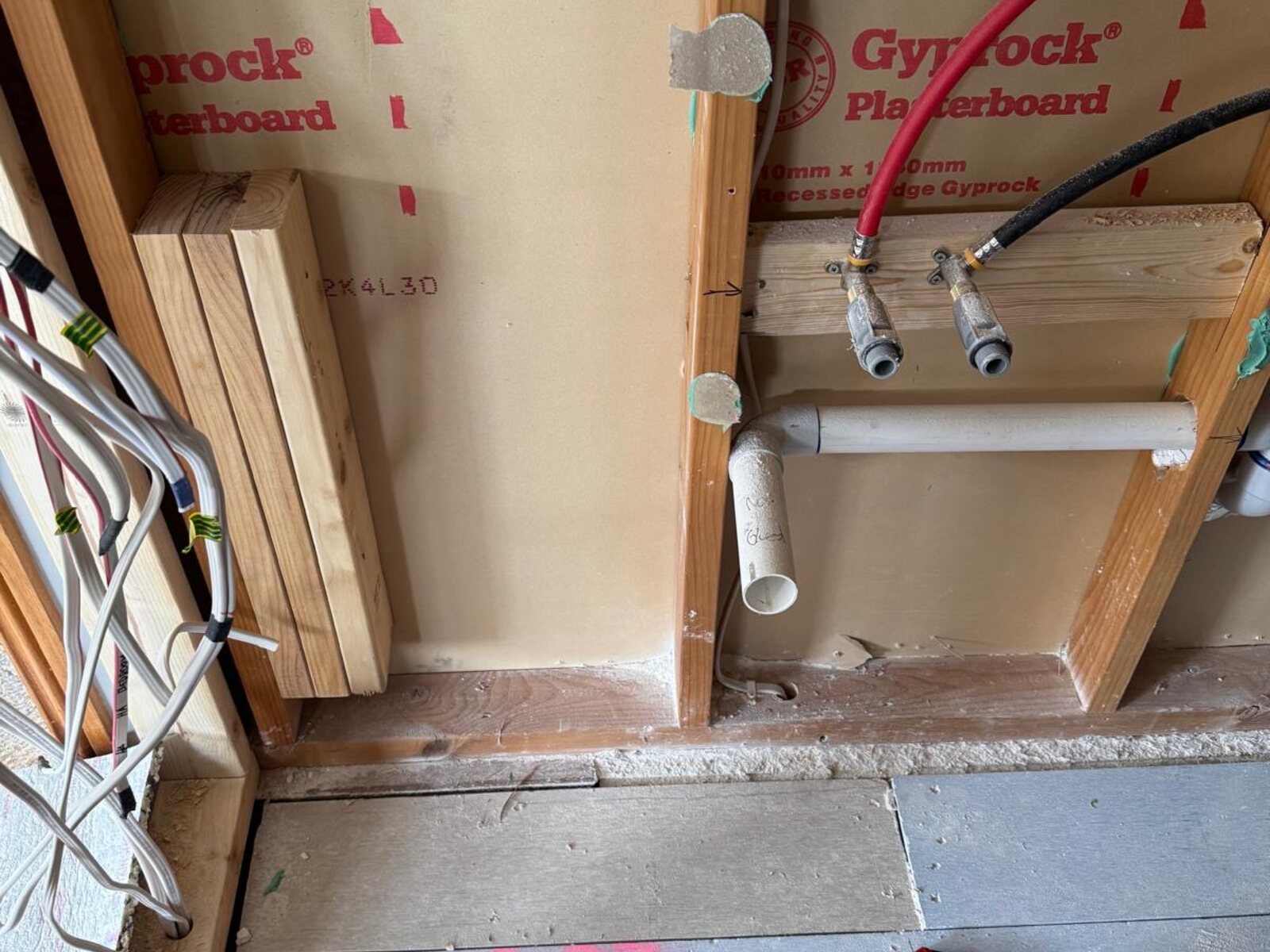 Plumbing and electrical rough-in before sheeting