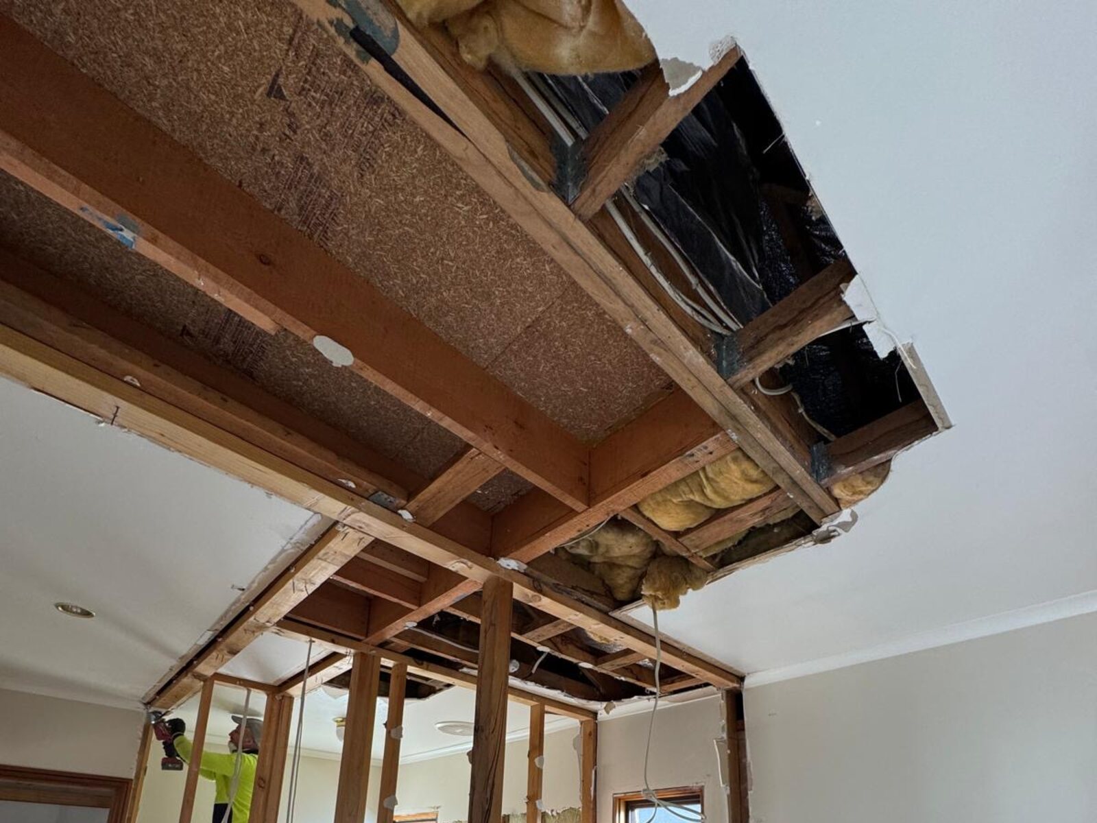 Structural wall removal with new steel beam installed, SE Melbourne home renovation
